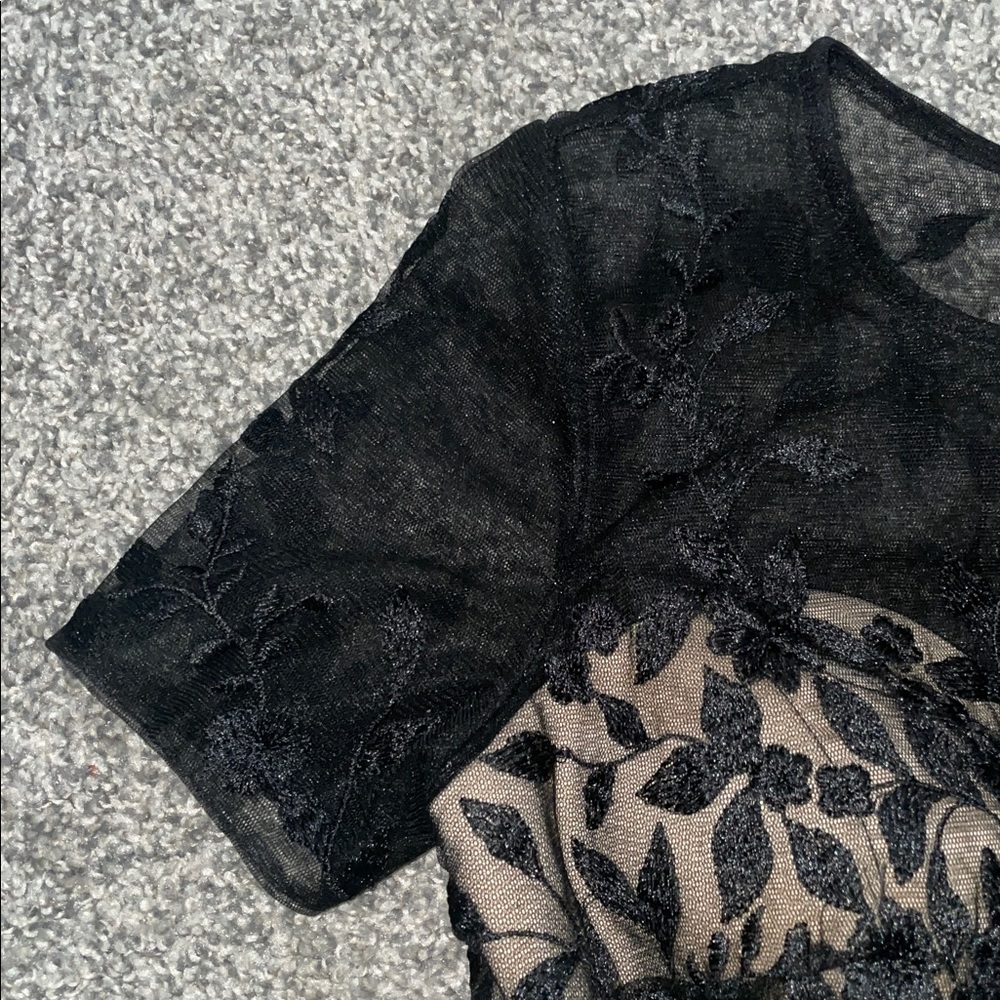 Oleg Cassini Embroidered Lace Tea Length Dress - Picture 4 of 12